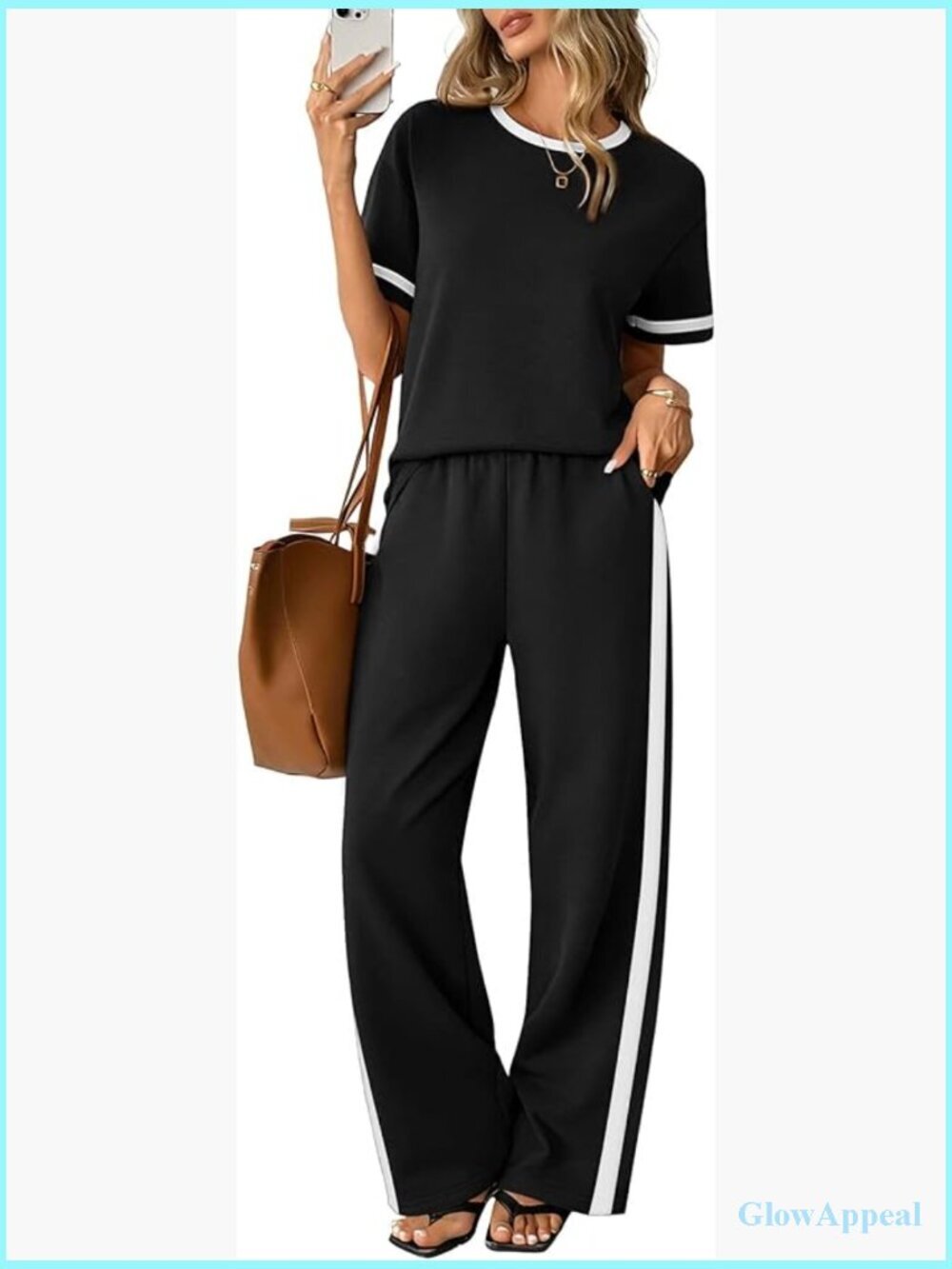 2 Piece Matching Sets for Women Lounge Set Wide Leg Pants with Pockets